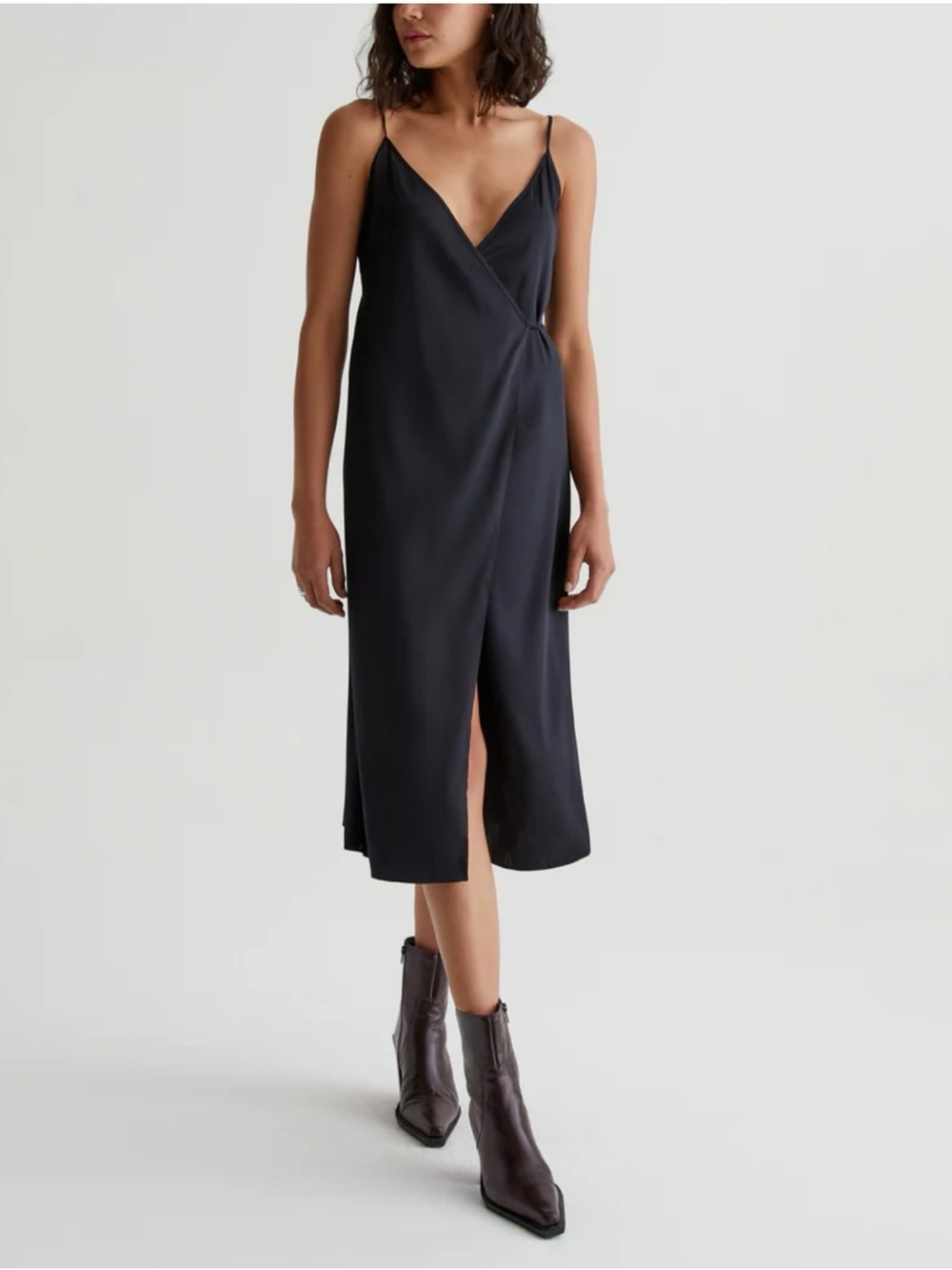 AG Jeans Black Slip Midi Dress with Spaghetti Straps
